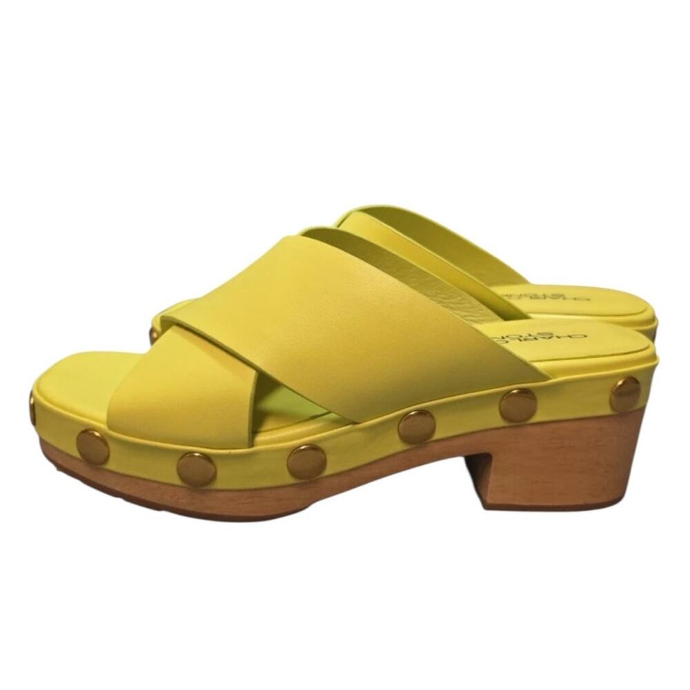 Charlotte Stone Amos Studded Chartreuse Yellow Platform Clog Sandals Size 7 - Picture 4 of 11